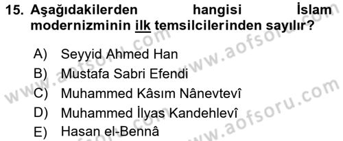 İslam Mezhepleri Tarihi Dersi 2018 - 2019 Yılı 3 Ders Sınav Soruları 15. Soru