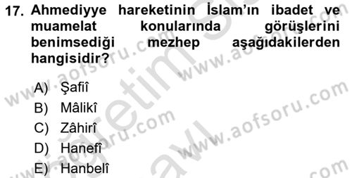 İslam Mezhepleri Tarihi Dersi 2018 - 2019 Yılı 3 Ders Sınav Soruları 17. Soru