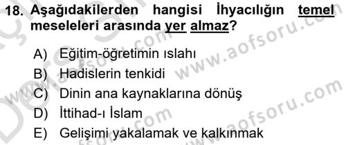 İslam Mezhepleri Tarihi Dersi 2018 - 2019 Yılı 3 Ders Sınav Soruları 18. Soru