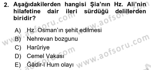 İslam Mezhepleri Tarihi Dersi 2018 - 2019 Yılı 3 Ders Sınav Soruları 2. Soru