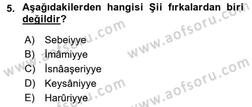 İslam Mezhepleri Tarihi Dersi 2018 - 2019 Yılı 3 Ders Sınav Soruları 5. Soru
