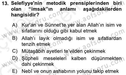 İslam Mezhepleri Tarihi Dersi 2018 - 2019 Yılı (Vize) Ara Sınav Soruları 13. Soru