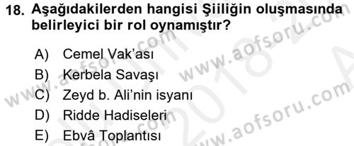İslam Mezhepleri Tarihi Dersi 2018 - 2019 Yılı (Vize) Ara Sınav Soruları 18. Soru