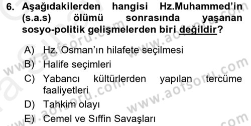 İslam Mezhepleri Tarihi Dersi 2018 - 2019 Yılı (Vize) Ara Sınav Soruları 6. Soru
