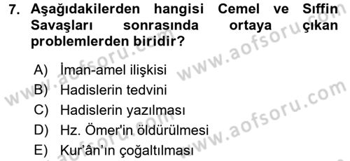 İslam Mezhepleri Tarihi Dersi 2018 - 2019 Yılı (Vize) Ara Sınav Soruları 7. Soru
