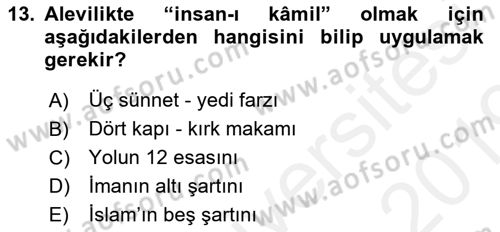 İslam Mezhepleri Tarihi Dersi 2018 - 2019 Yılı (Final) Dönem Sonu Sınav Soruları 13. Soru