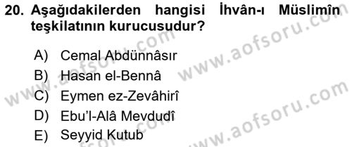 İslam Mezhepleri Tarihi Dersi 2018 - 2019 Yılı (Final) Dönem Sonu Sınav Soruları 20. Soru