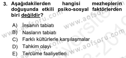 İslam Mezhepleri Tarihi Dersi 2018 - 2019 Yılı (Final) Dönem Sonu Sınav Soruları 3. Soru