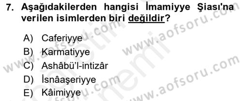 İslam Mezhepleri Tarihi Dersi 2018 - 2019 Yılı (Final) Dönem Sonu Sınav Soruları 7. Soru
