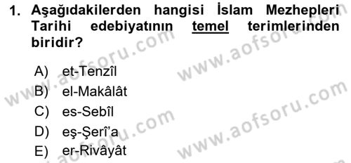 İslam Mezhepleri Tarihi Dersi 2018 - 2019 Yılı Yaz Okulu Sınavı 1. Soru