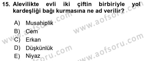 İslam Mezhepleri Tarihi Dersi 2018 - 2019 Yılı Yaz Okulu Sınavı 15. Soru