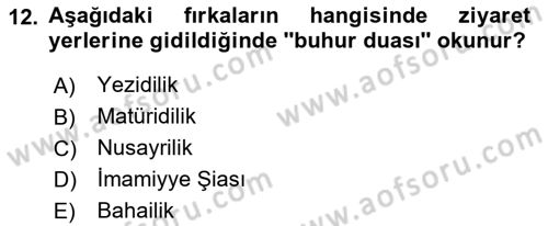 İslam Mezhepleri Tarihi Dersi 2019 - 2020 Yılı (Final) Dönem Sonu Sınav Soruları 12. Soru
