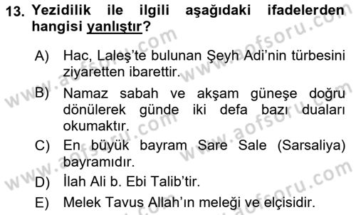 İslam Mezhepleri Tarihi Dersi 2019 - 2020 Yılı (Final) Dönem Sonu Sınav Soruları 13. Soru