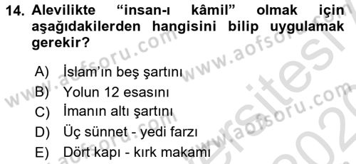 İslam Mezhepleri Tarihi Dersi 2019 - 2020 Yılı (Final) Dönem Sonu Sınav Soruları 14. Soru