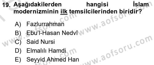 İslam Mezhepleri Tarihi Dersi 2019 - 2020 Yılı (Final) Dönem Sonu Sınav Soruları 19. Soru
