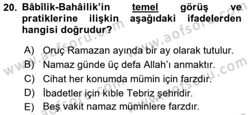 İslam Mezhepleri Tarihi Dersi 2019 - 2020 Yılı (Final) Dönem Sonu Sınav Soruları 20. Soru