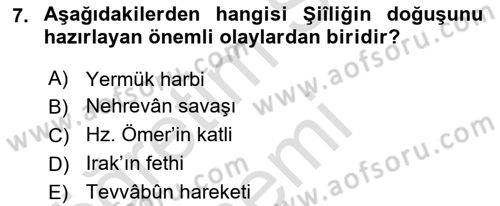 İslam Mezhepleri Tarihi Dersi 2019 - 2020 Yılı (Final) Dönem Sonu Sınav Soruları 7. Soru