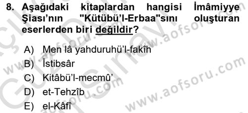 İslam Mezhepleri Tarihi Dersi 2019 - 2020 Yılı (Final) Dönem Sonu Sınav Soruları 8. Soru