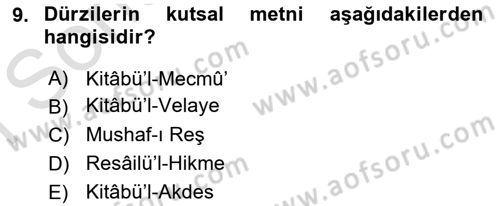 İslam Mezhepleri Tarihi Dersi 2019 - 2020 Yılı (Final) Dönem Sonu Sınav Soruları 9. Soru