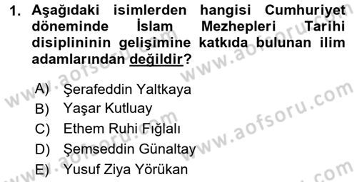 İslam Mezhepleri Tarihi Dersi 2020 - 2021 Yılı Yaz Okulu Sınav Soruları 1. Soru