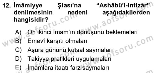 İslam Mezhepleri Tarihi Dersi 2020 - 2021 Yılı Yaz Okulu Sınav Soruları 12. Soru