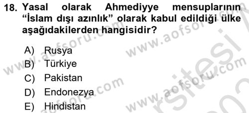 İslam Mezhepleri Tarihi Dersi 2020 - 2021 Yılı Yaz Okulu Sınav Soruları 18. Soru
