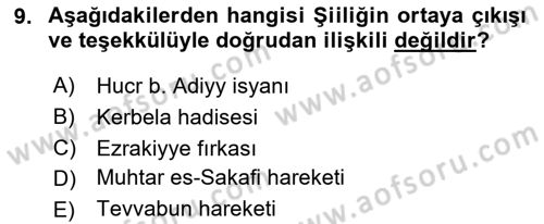 İslam Mezhepleri Tarihi Dersi 2020 - 2021 Yılı Yaz Okulu Sınav Soruları 9. Soru