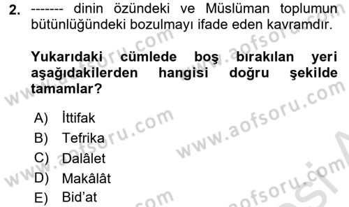 İslam Mezhepleri Tarihi Dersi 2021 - 2022 Yılı (Vize) Ara Sınav Soruları 2. Soru
