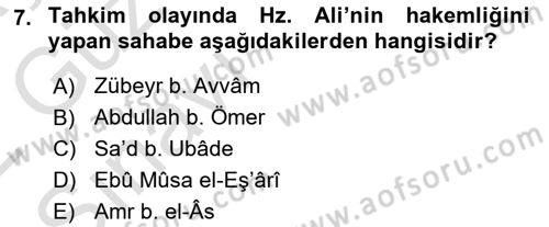 İslam Mezhepleri Tarihi Dersi Ara Sınavı Deneme Sınav Soruları 7. Soru