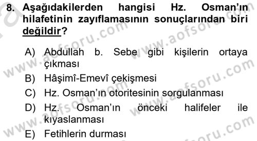 İslam Mezhepleri Tarihi Dersi 2021 - 2022 Yılı (Vize) Ara Sınav Soruları 8. Soru