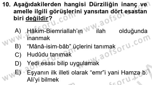 İslam Mezhepleri Tarihi Dersi 2021 - 2022 Yılı (Final) Dönem Sonu Sınav Soruları 10. Soru
