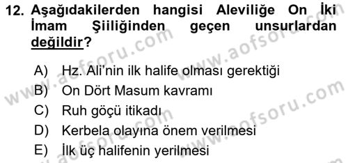 İslam Mezhepleri Tarihi Dersi 2021 - 2022 Yılı (Final) Dönem Sonu Sınav Soruları 12. Soru