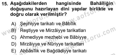 İslam Mezhepleri Tarihi Dersi 2021 - 2022 Yılı (Final) Dönem Sonu Sınav Soruları 15. Soru