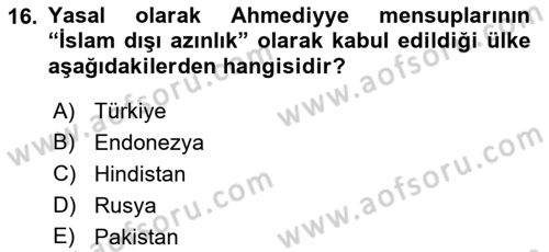 İslam Mezhepleri Tarihi Dersi 2021 - 2022 Yılı (Final) Dönem Sonu Sınav Soruları 16. Soru