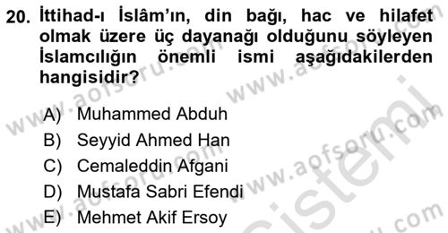 İslam Mezhepleri Tarihi Dersi 2021 - 2022 Yılı (Final) Dönem Sonu Sınav Soruları 20. Soru