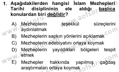 İslam Mezhepleri Tarihi Dersi 2021 - 2022 Yılı Yaz Okulu Sınav Soruları 1. Soru