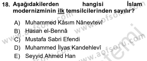 İslam Mezhepleri Tarihi Dersi 2021 - 2022 Yılı Yaz Okulu Sınav Soruları 18. Soru