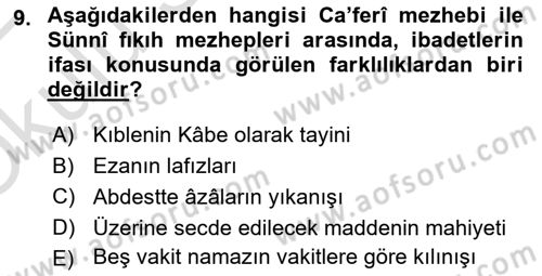 İslam Mezhepleri Tarihi Dersi 2021 - 2022 Yılı Yaz Okulu Sınav Soruları 9. Soru