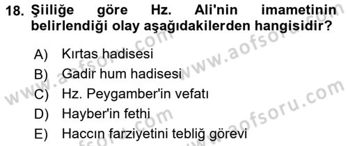 İslam Mezhepleri Tarihi Dersi Ara Sınavı Deneme Sınav Soruları 18. Soru