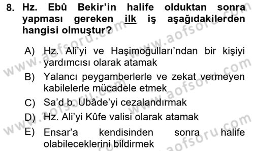 İslam Mezhepleri Tarihi Dersi Ara Sınavı Deneme Sınav Soruları 8. Soru