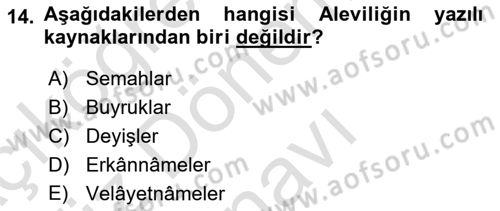 İslam Mezhepleri Tarihi Dersi 2022 - 2023 Yılı (Final) Dönem Sonu Sınav Soruları 14. Soru