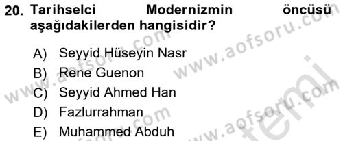 İslam Mezhepleri Tarihi Dersi 2022 - 2023 Yılı (Final) Dönem Sonu Sınav Soruları 20. Soru