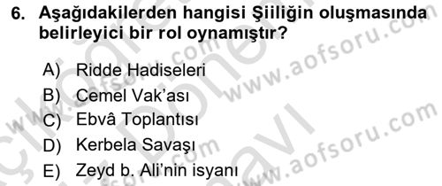 İslam Mezhepleri Tarihi Dersi 2022 - 2023 Yılı (Final) Dönem Sonu Sınav Soruları 6. Soru