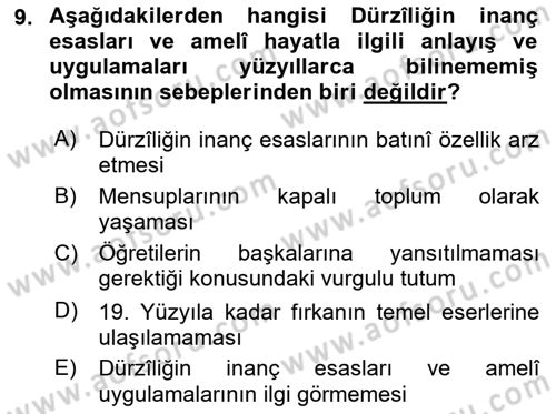 İslam Mezhepleri Tarihi Dersi 2022 - 2023 Yılı (Final) Dönem Sonu Sınav Soruları 9. Soru