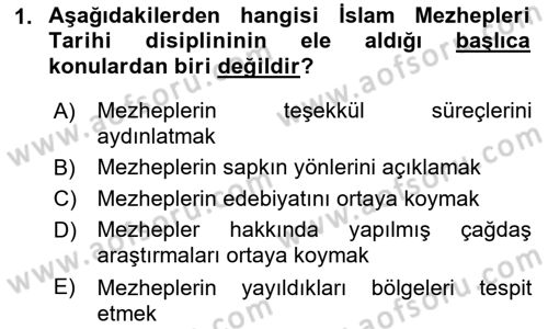 İslam Mezhepleri Tarihi Dersi 2022 - 2023 Yılı Yaz Okulu Sınav Soruları 1. Soru