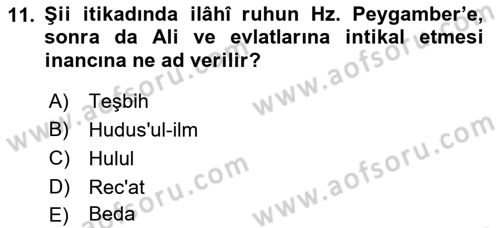İslam Mezhepleri Tarihi Dersi 2022 - 2023 Yılı Yaz Okulu Sınav Soruları 11. Soru