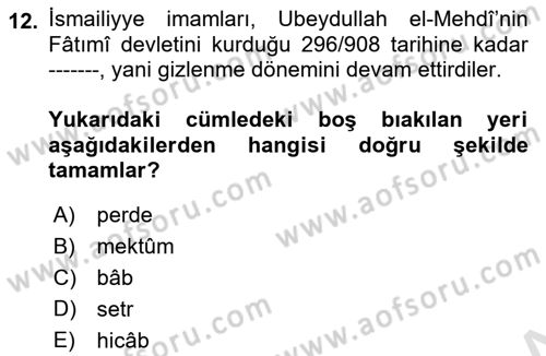 İslam Mezhepleri Tarihi Dersi 2022 - 2023 Yılı Yaz Okulu Sınav Soruları 12. Soru