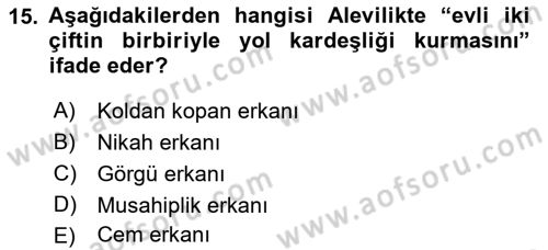 İslam Mezhepleri Tarihi Dersi 2022 - 2023 Yılı Yaz Okulu Sınav Soruları 15. Soru