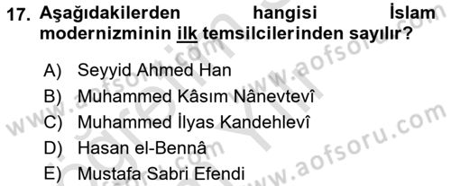 İslam Mezhepleri Tarihi Dersi 2022 - 2023 Yılı Yaz Okulu Sınav Soruları 17. Soru