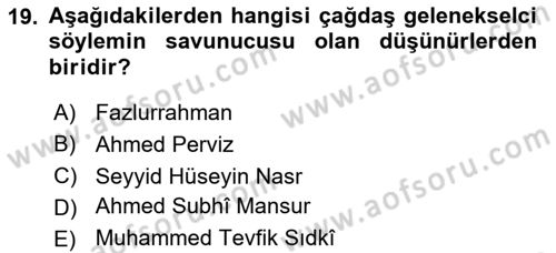 İslam Mezhepleri Tarihi Dersi 2022 - 2023 Yılı Yaz Okulu Sınav Soruları 19. Soru